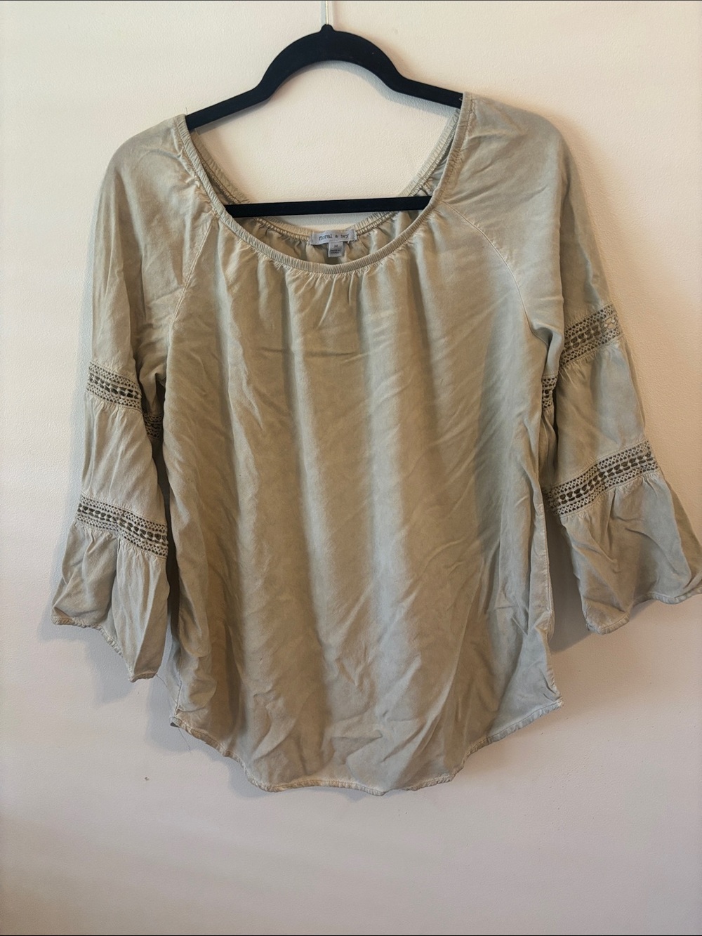 Sage Crochet-Trim Bell Sleeve Women’s Blouse